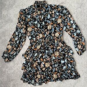 Floral Long Sleeve Ruffle Dress